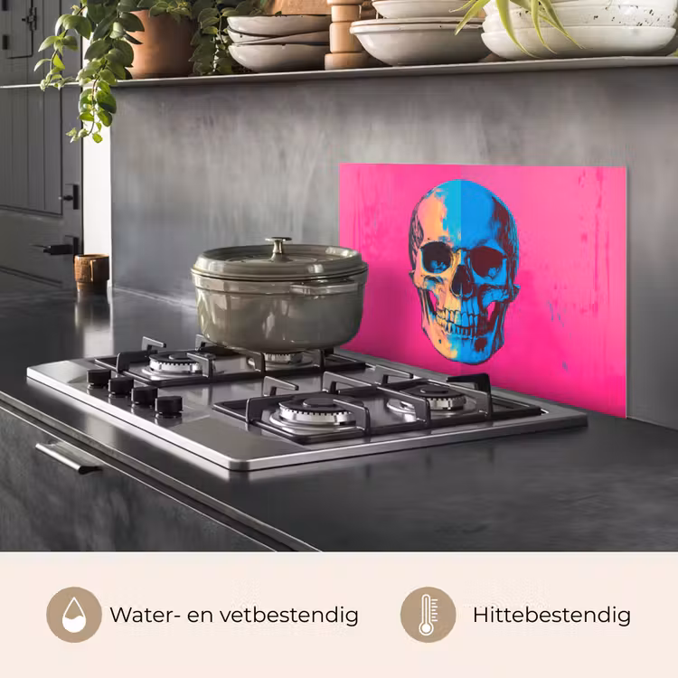 Spatscherm keuken - Neon - Blauw - Pop-art - Schedel — 7