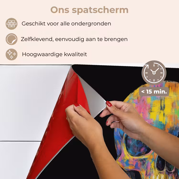 Spatscherm keuken - Penseelstreken - Schedel - Kleurrijk - Abstract — 4