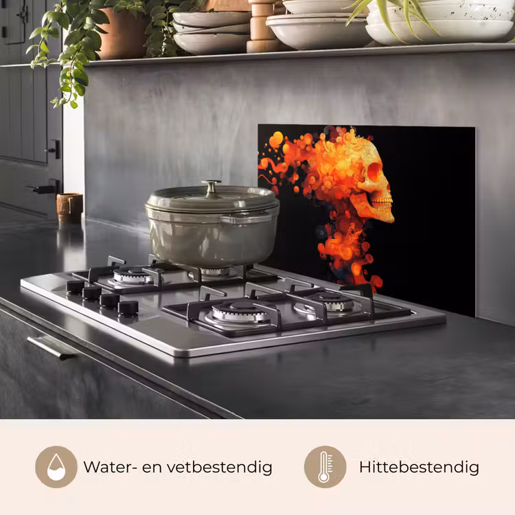 Spatscherm keuken - Schedel - Oranje - Zijaanzicht - Vlammen — 7