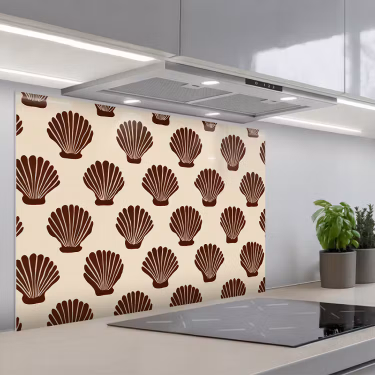 Spatscherm keuken - Schelpen - Bruin - Patroon — 1
