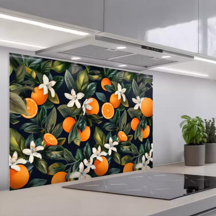 Spatscherm keuken - Sinaasappels - Bloesems - Bladeren - Tropisch — 1
