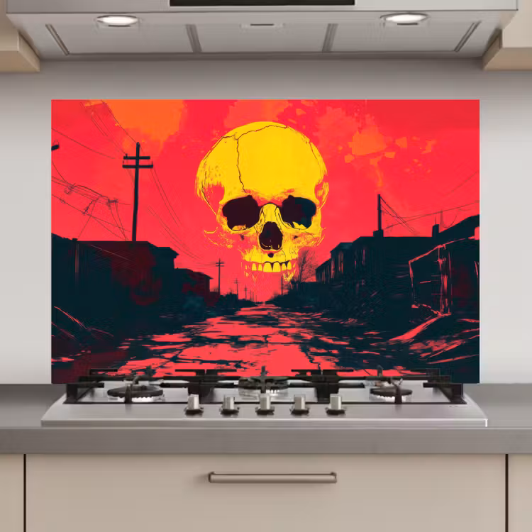 Spatscherm keuken - Straat - Verlaten - Schedel - Geel — 1