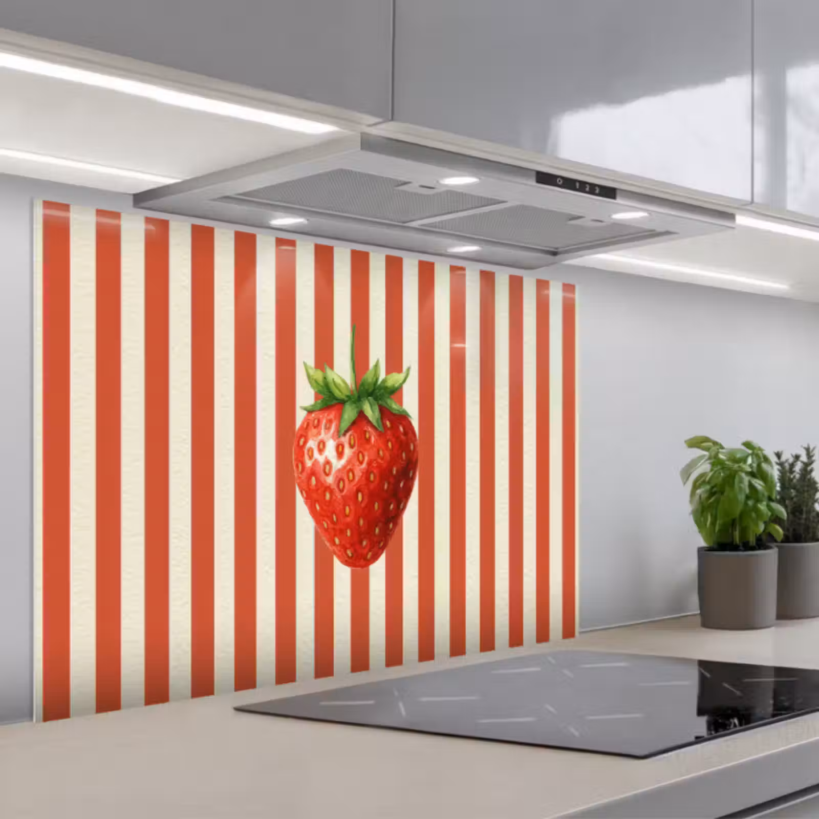 Spatscherm keuken - Aardbei - Strepen - Rood — 1