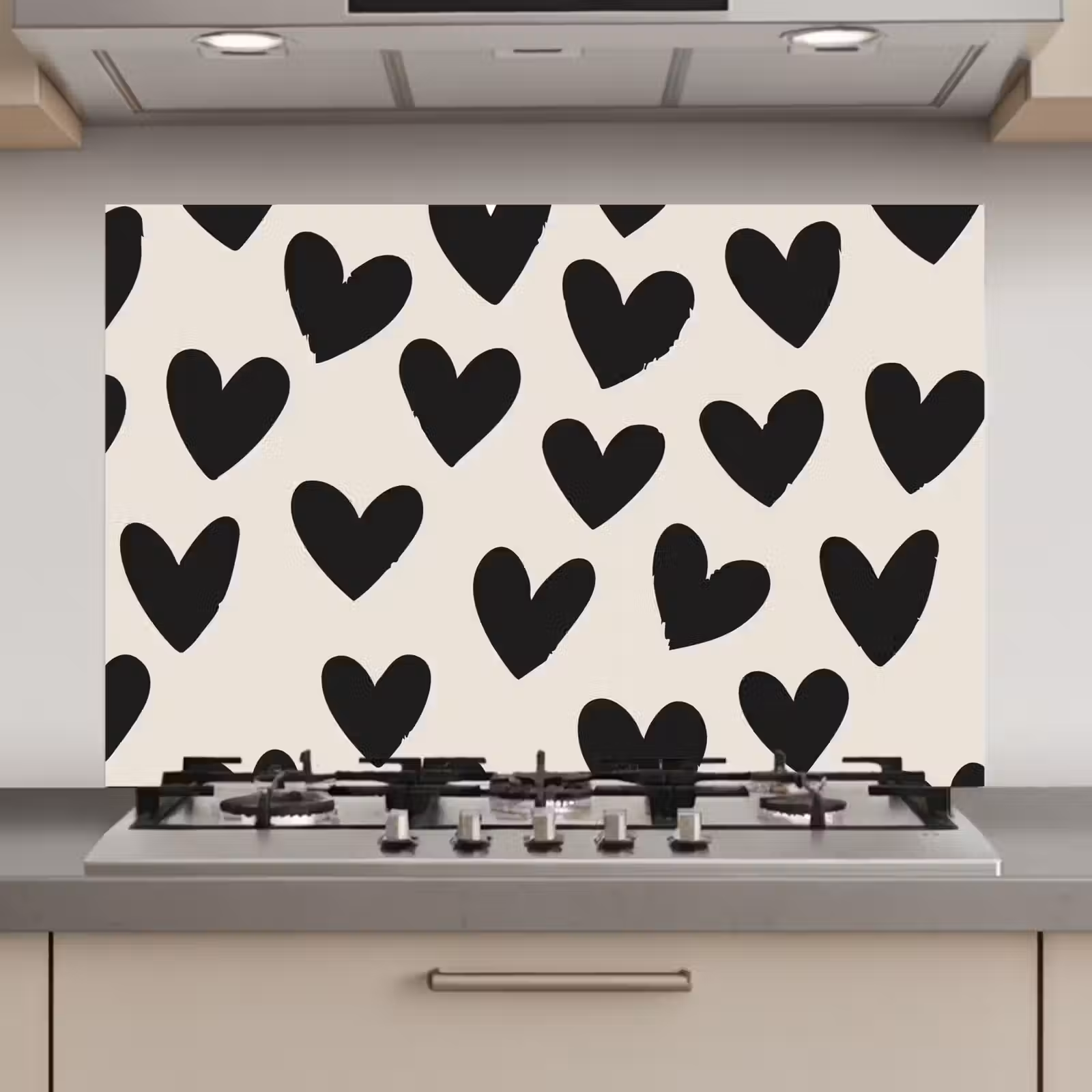 Spatscherm keuken - Hartjes - Zwart - Beige — 1