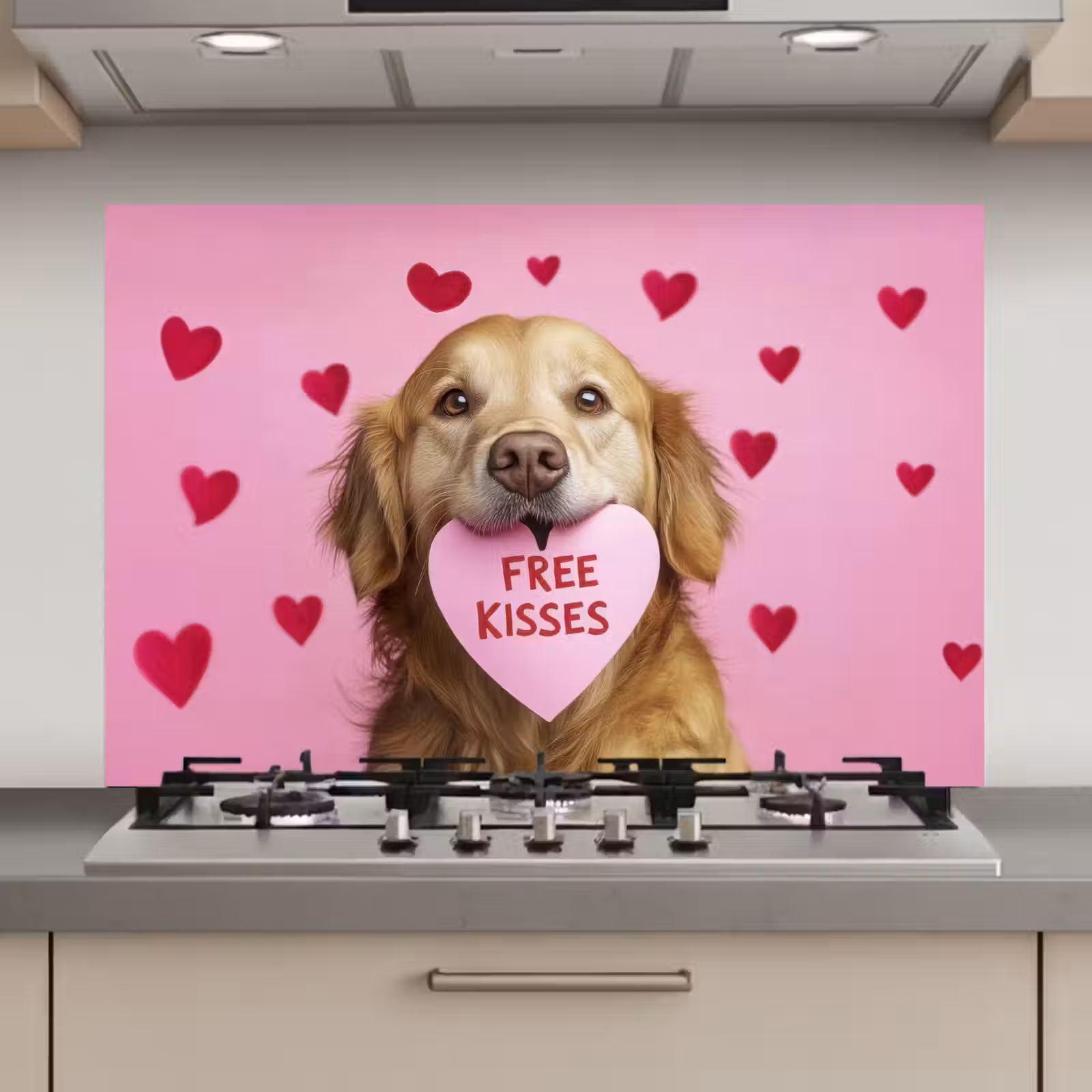Spatscherm keuken - Hond - Kiss- Valentijn - Hartjes — 1