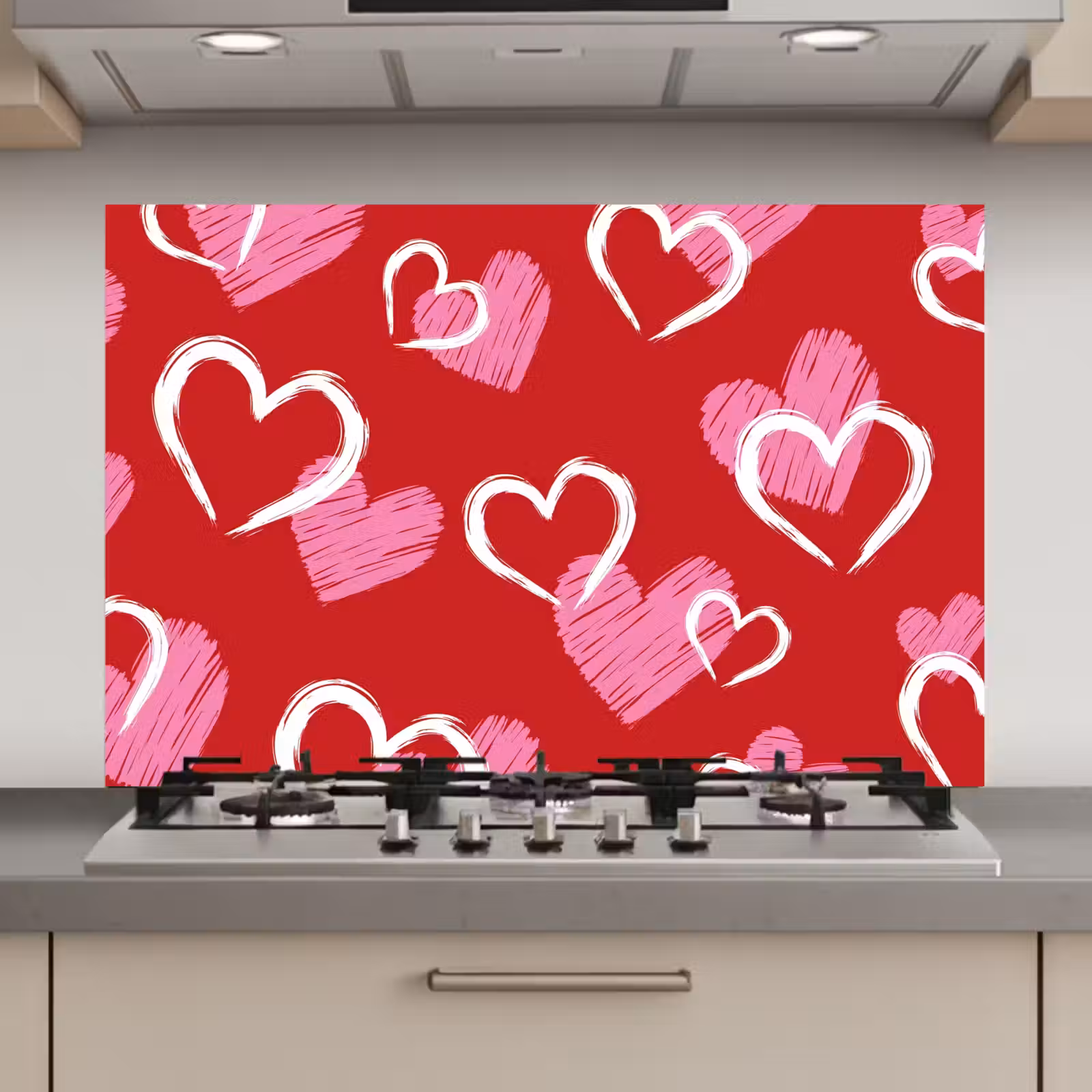 Spatscherm keuken - Patroon - Hartjes - Roze - Valentijn — 1