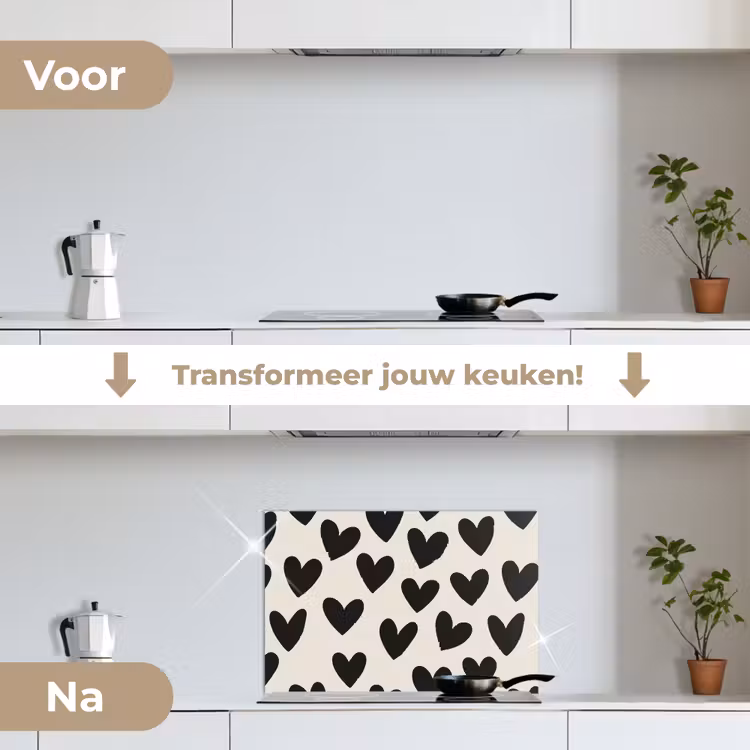 Spatscherm keuken - Hartjes - Zwart - Beige — 3