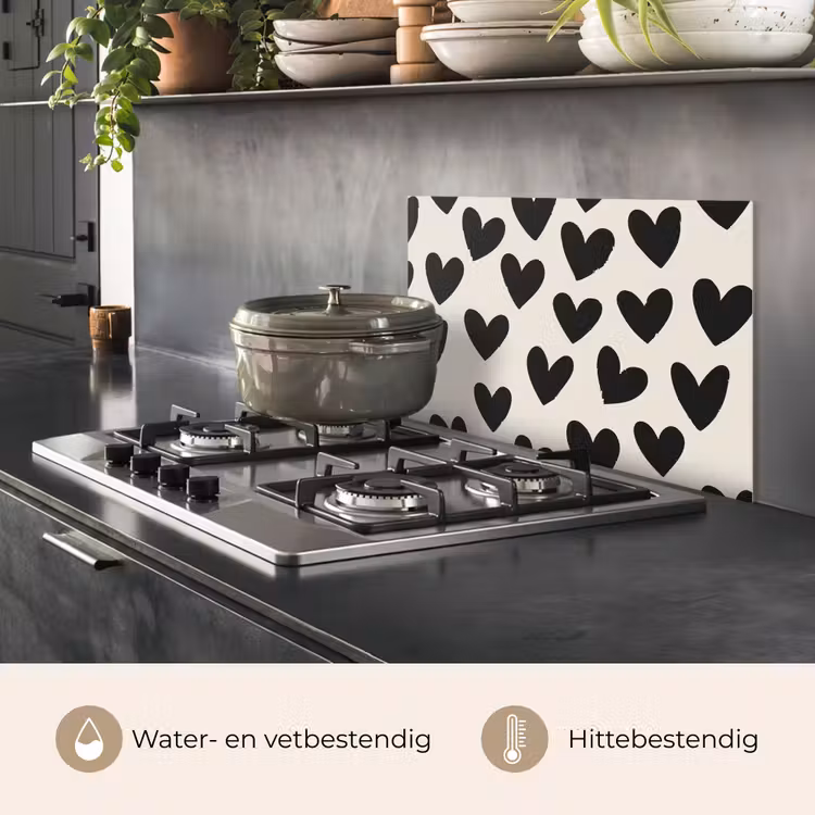 Spatscherm keuken - Hartjes - Zwart - Beige — 7