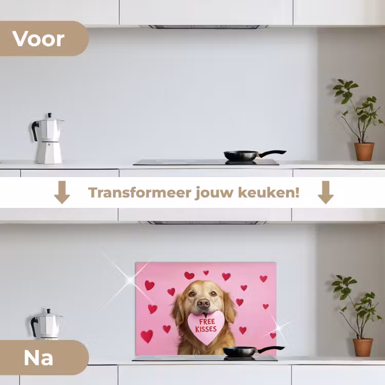 Spatscherm keuken - Hond - Kiss- Valentijn - Hartjes — 3