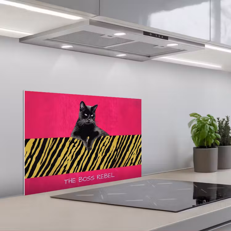Spatscherm keuken - Kat - Baas - Roze - Tijgerprint — 5