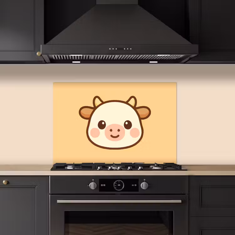 Spatscherm keuken - Koe - Oranje - Cartoon — 1
