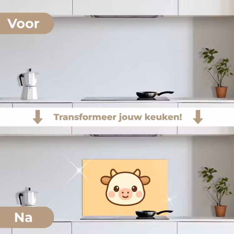 Spatscherm keuken - Koe - Oranje - Cartoon — 2