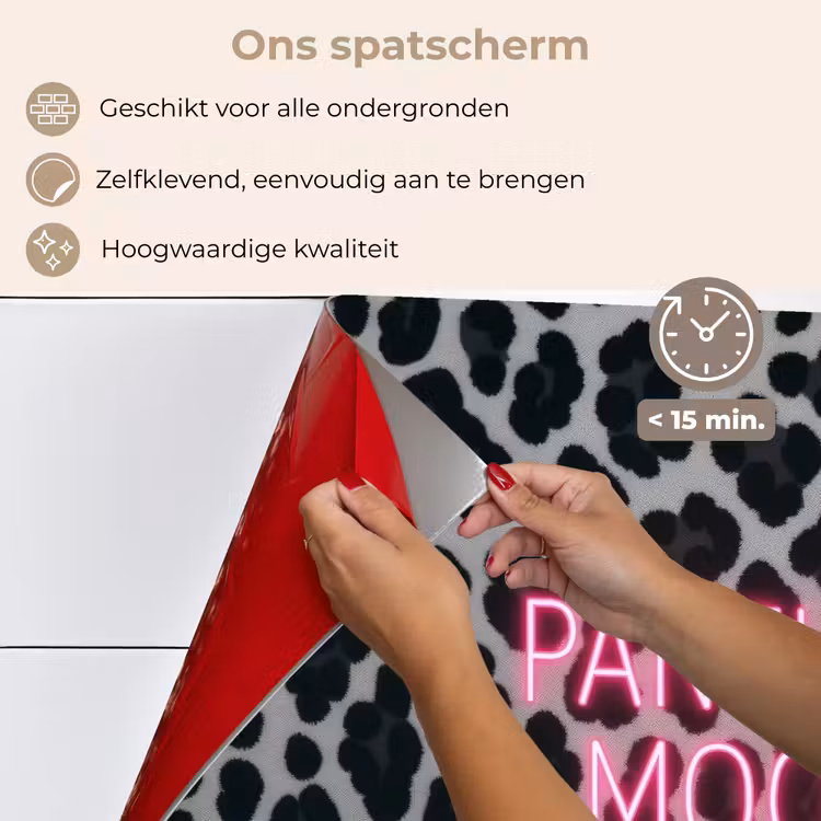 Spatscherm keuken - Panterprint - Zwart - Neonletters - Roze — 4