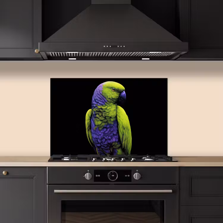Spatscherm keuken - Papegaai - Veren - Opvallend - Groen — 2