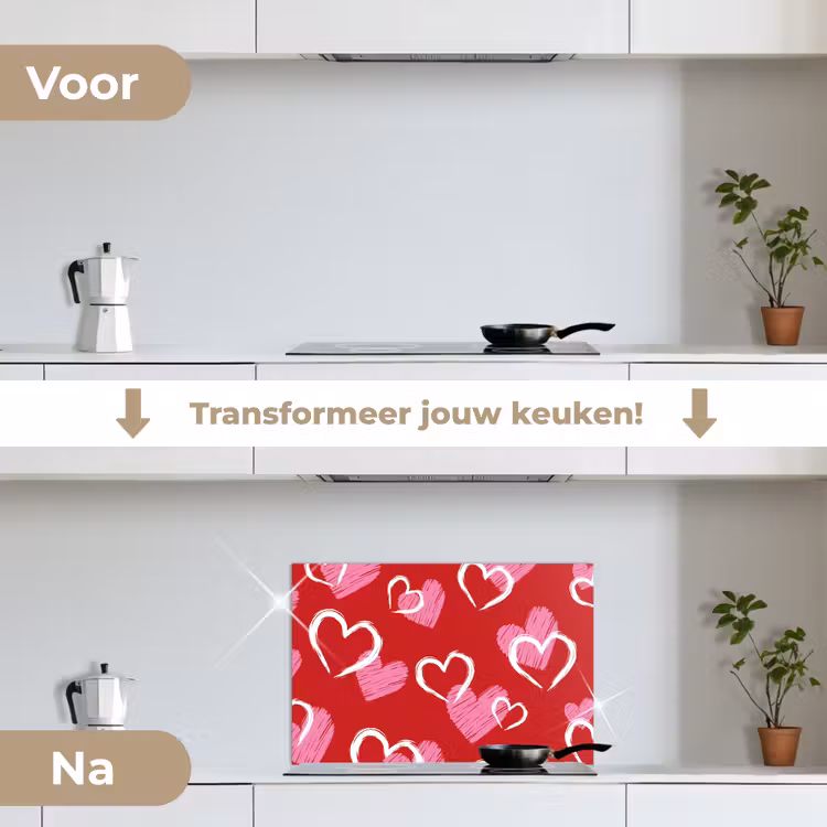 Spatscherm keuken - Patroon - Hartjes - Roze - Valentijn — 3