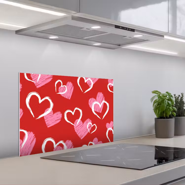 Spatscherm keuken - Patroon - Hartjes - Roze - Valentijn — 5