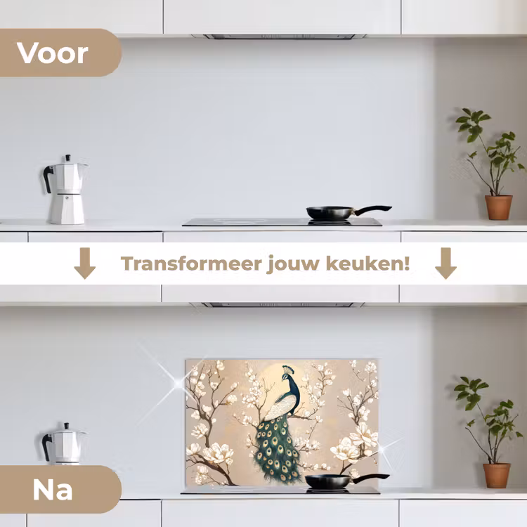 Spatscherm keuken - Pauw - Tak - Bloemen — 3