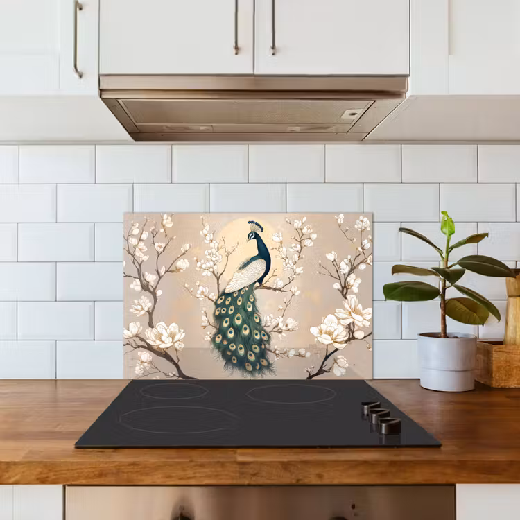 Spatscherm keuken - Pauw - Tak - Bloemen — 6