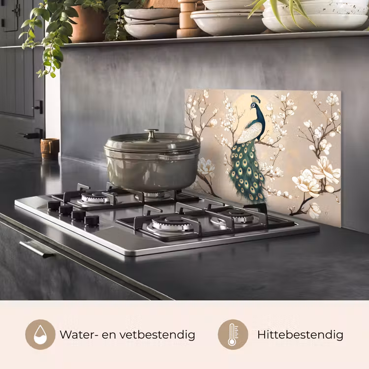 Spatscherm keuken - Pauw - Tak - Bloemen — 7