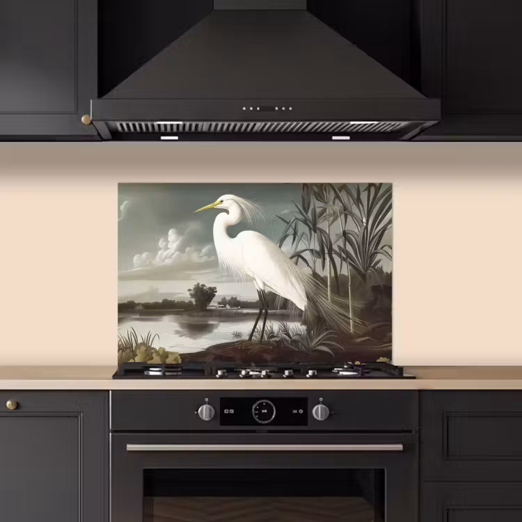 Spatscherm keuken - Reiger - Planten - Wolken - Wit — 2