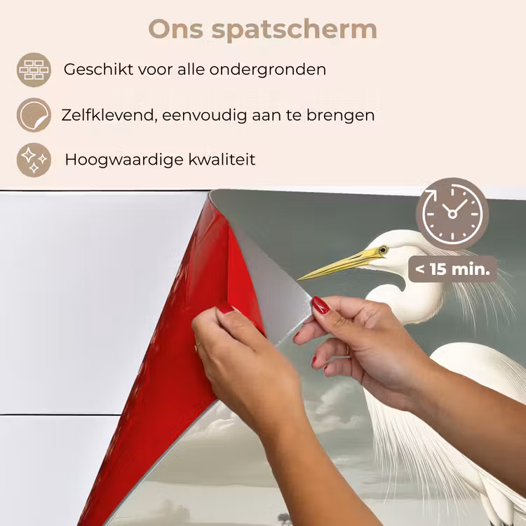 Spatscherm keuken - Reiger - Planten - Wolken - Wit — 4