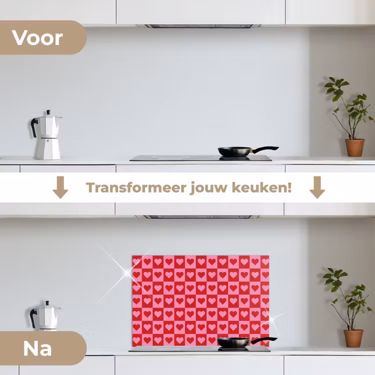 Spatscherm keuken - Rood - Roze - Schaakbord - Valentijn — 3