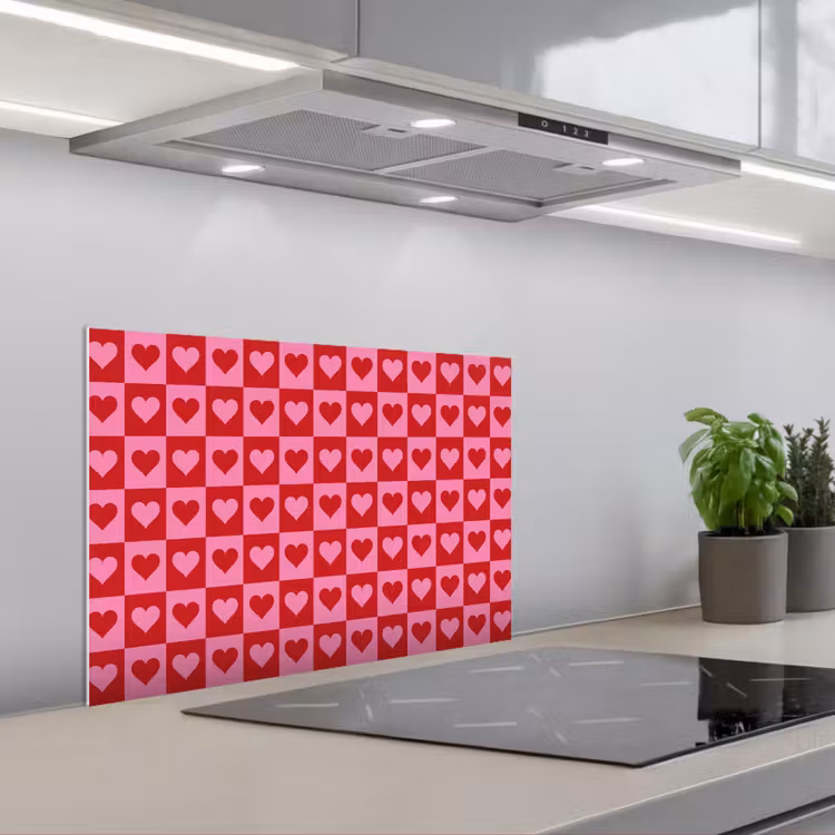 Spatscherm keuken - Rood - Roze - Schaakbord - Valentijn — 5