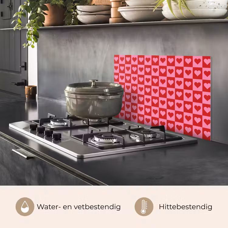 Spatscherm keuken - Rood - Roze - Schaakbord - Valentijn — 7
