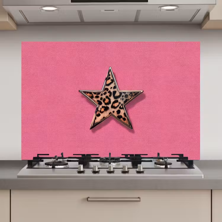 Spatscherm keuken - Ster - Luipaard - Print - Roze — 1
