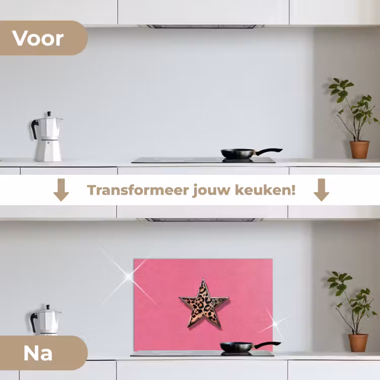 Spatscherm keuken - Ster - Luipaard - Print - Roze — 3