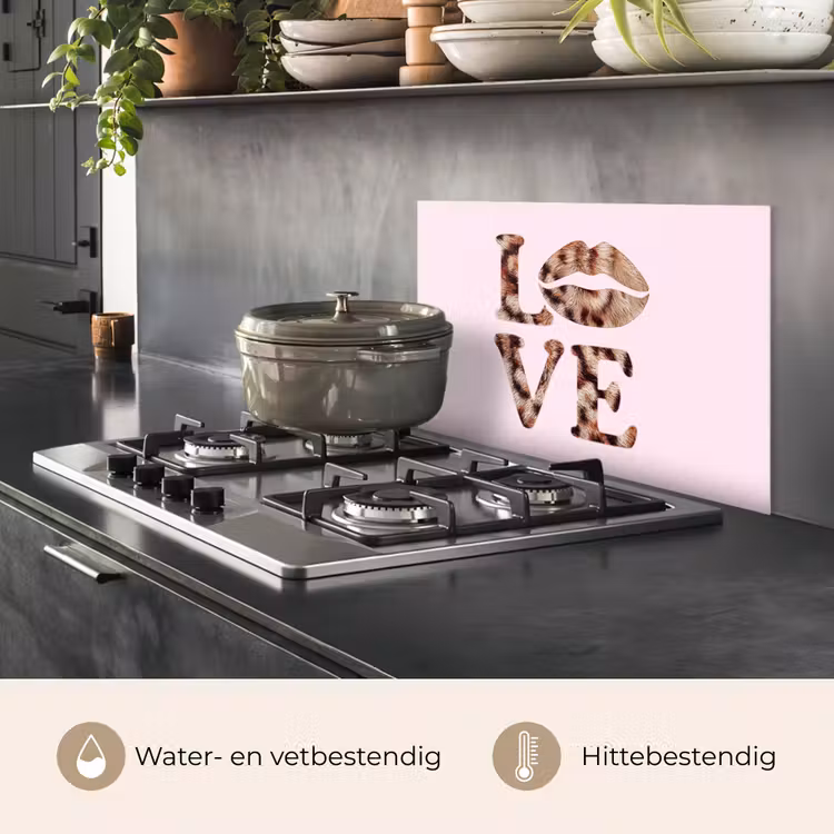 Spatscherm keuken - Tekst - Love - Pantervacht - Lichtroze — 7