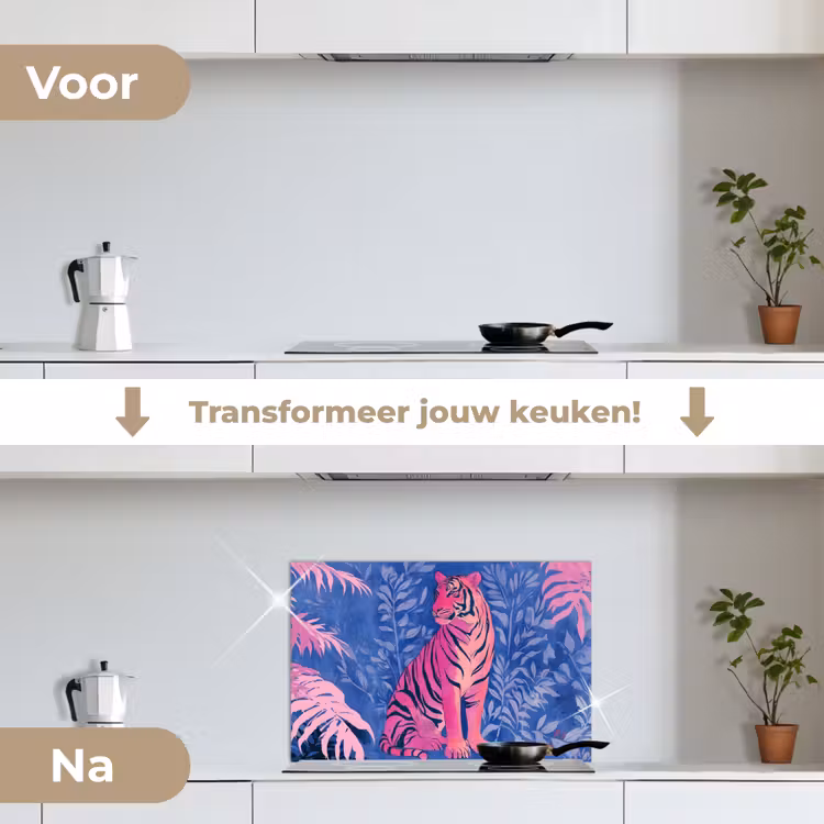 Spatscherm keuken - Tijger - Roze - Bladeren - Jungle — 3