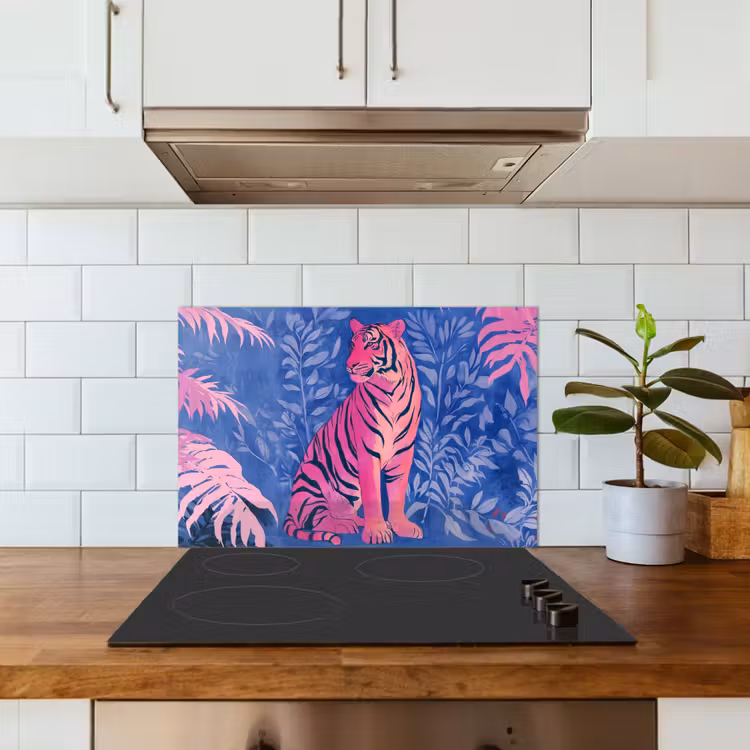 Spatscherm keuken - Tijger - Roze - Bladeren - Jungle — 6