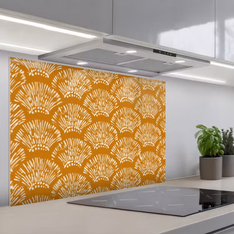 Spatscherm keuken - Waaierachtige motieven - Geel - Vintage — 1