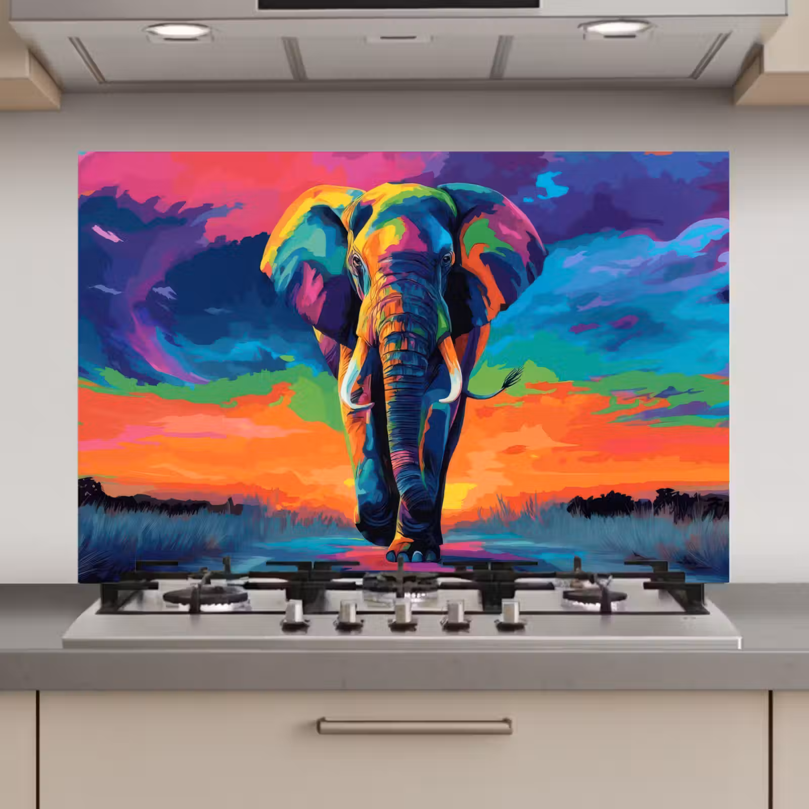 Spatscherm keuken - Olifant - Kleurrijk - Lucht - Abstract — 1