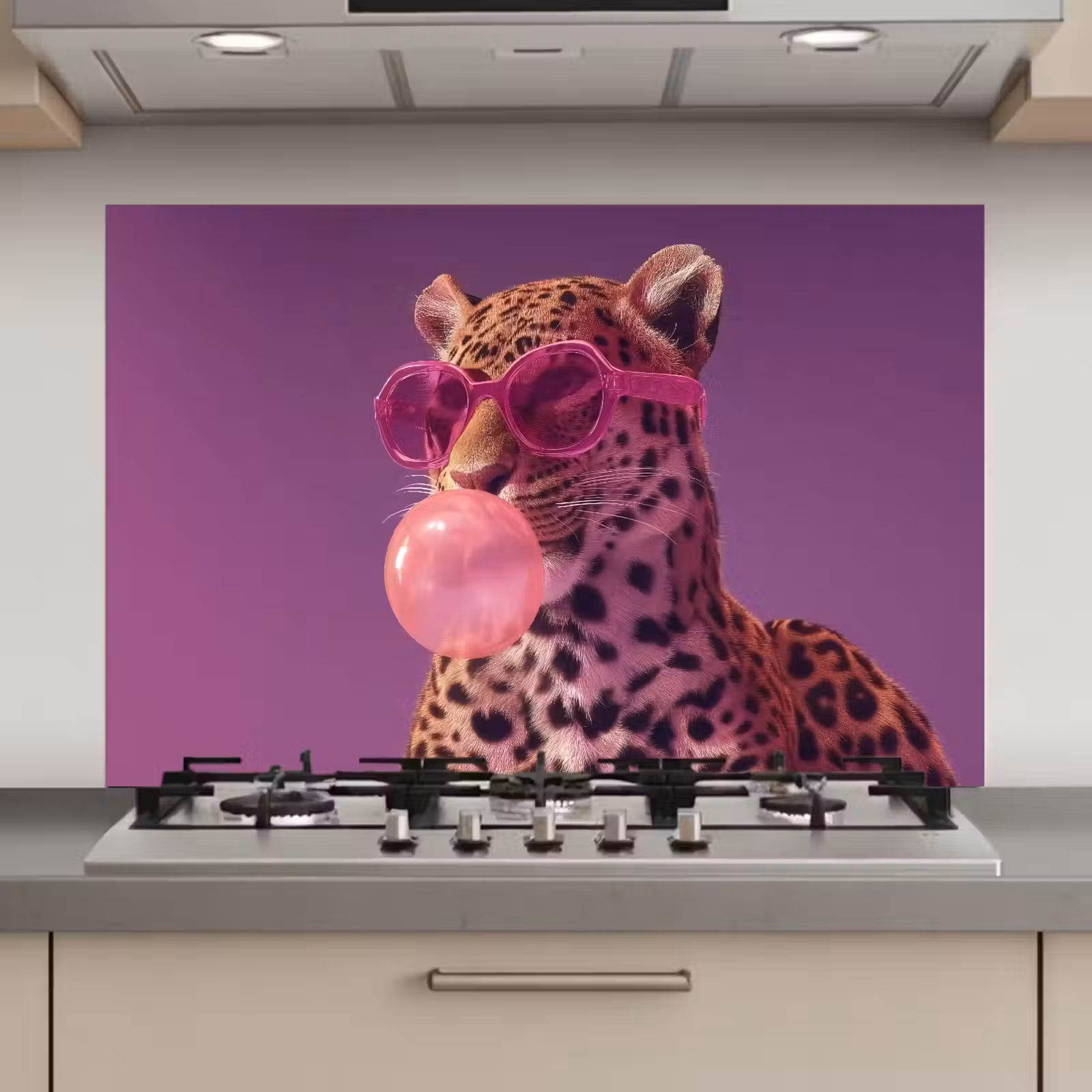 Spatscherm keuken - Panter - Zonnebril - Kauwgombel - Roze — 1
