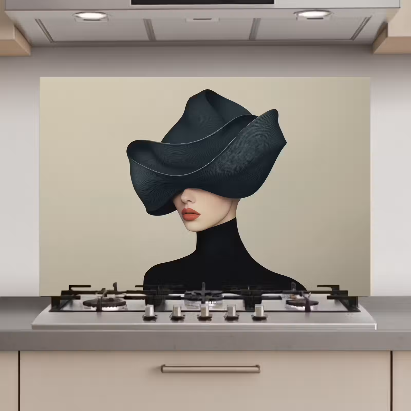 Spatscherm keuken - Vrouw - Groen - Hoed — 1