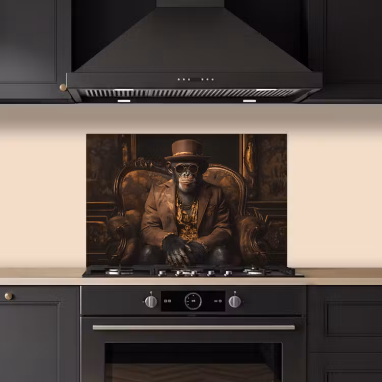 Spatscherm keuken - Chimpansee - Stoel - Pak - Bruin — 2