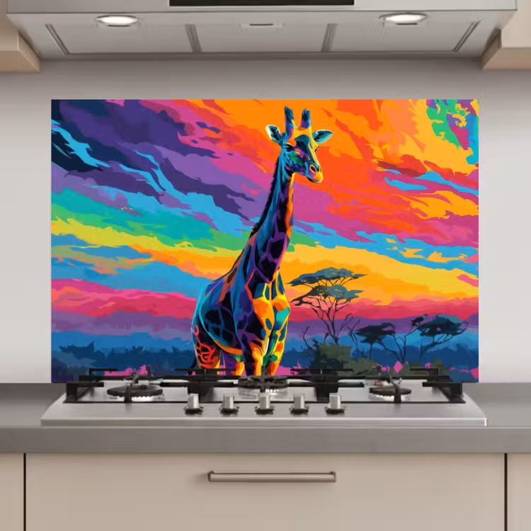 Spatscherm keuken - Giraffe - Savanna - Lucht - Gekleurd — 1