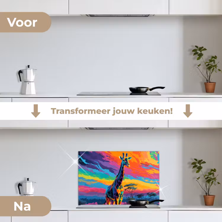 Spatscherm keuken - Giraffe - Savanna - Lucht - Gekleurd — 3