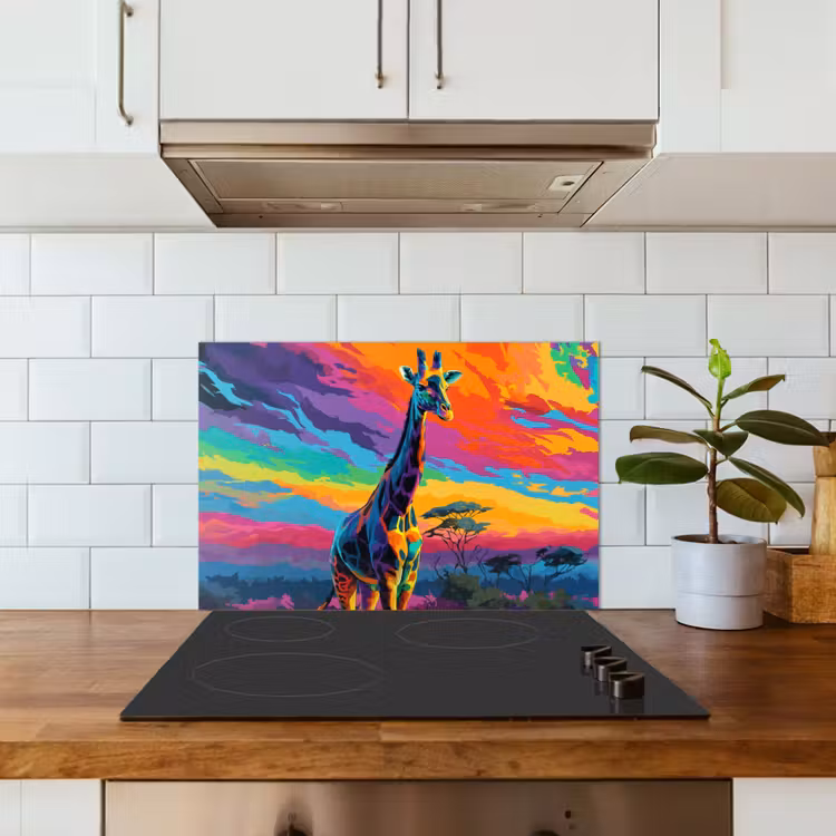 Spatscherm keuken - Giraffe - Savanna - Lucht - Gekleurd — 6