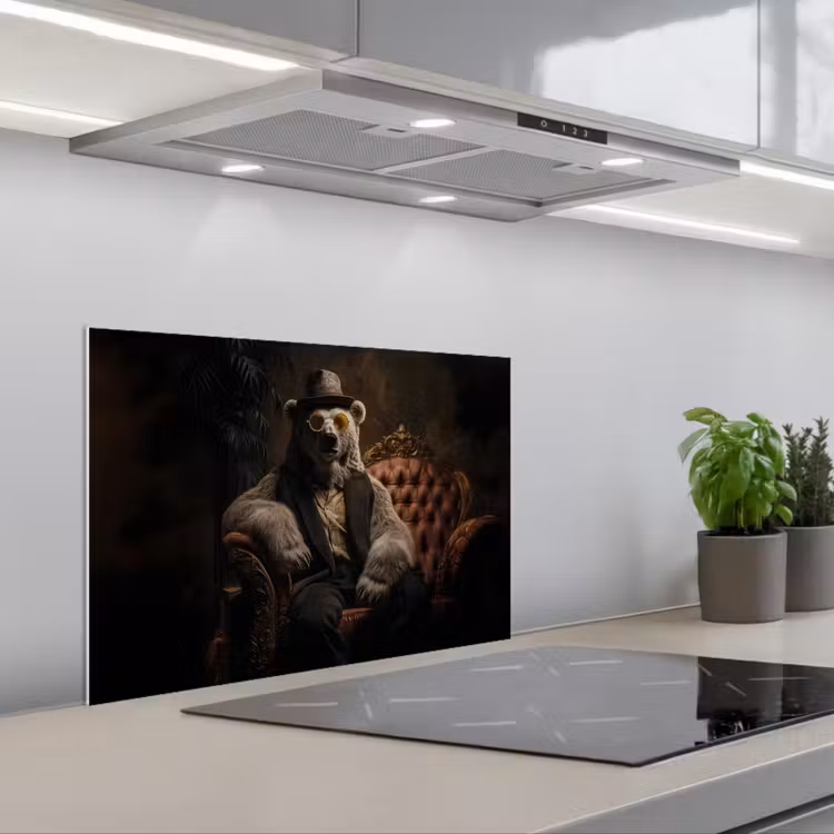 Spatscherm keuken - Ijsbeer - Hoed - Bril - Stoel — 5