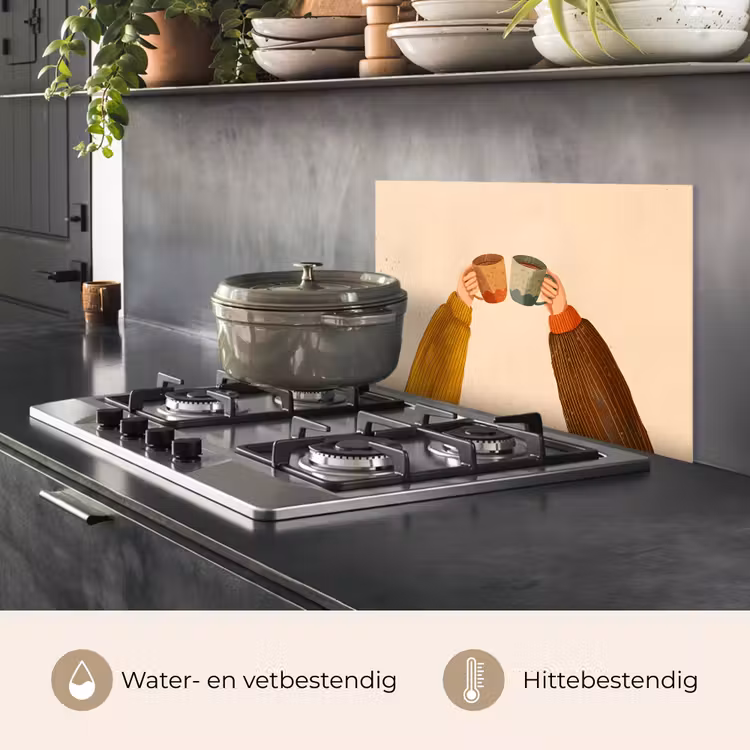 Spatscherm keuken - Illustratie - Mokken - Proosten - Bruin — 7