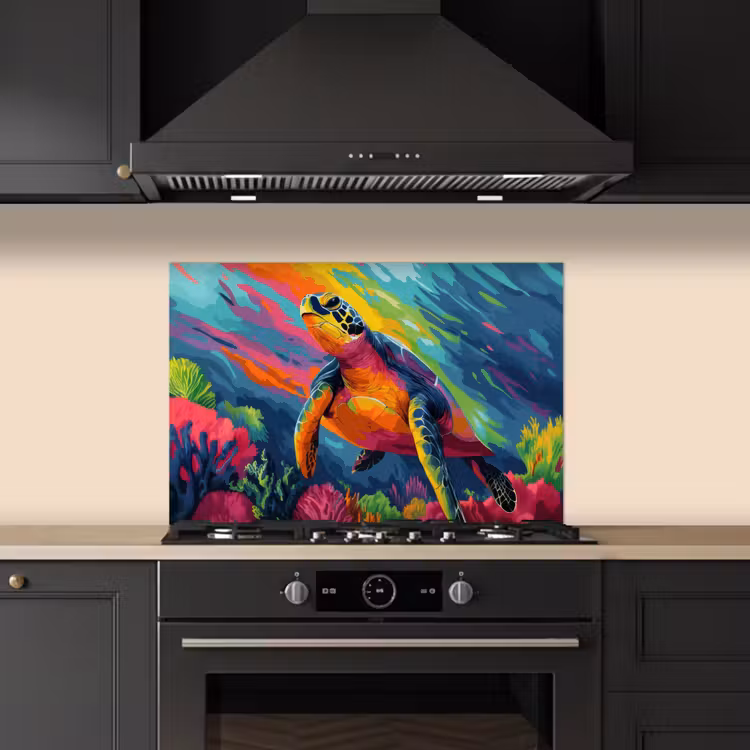 Spatscherm keuken - Koraal - Schildpad - Abstract - Water — 2