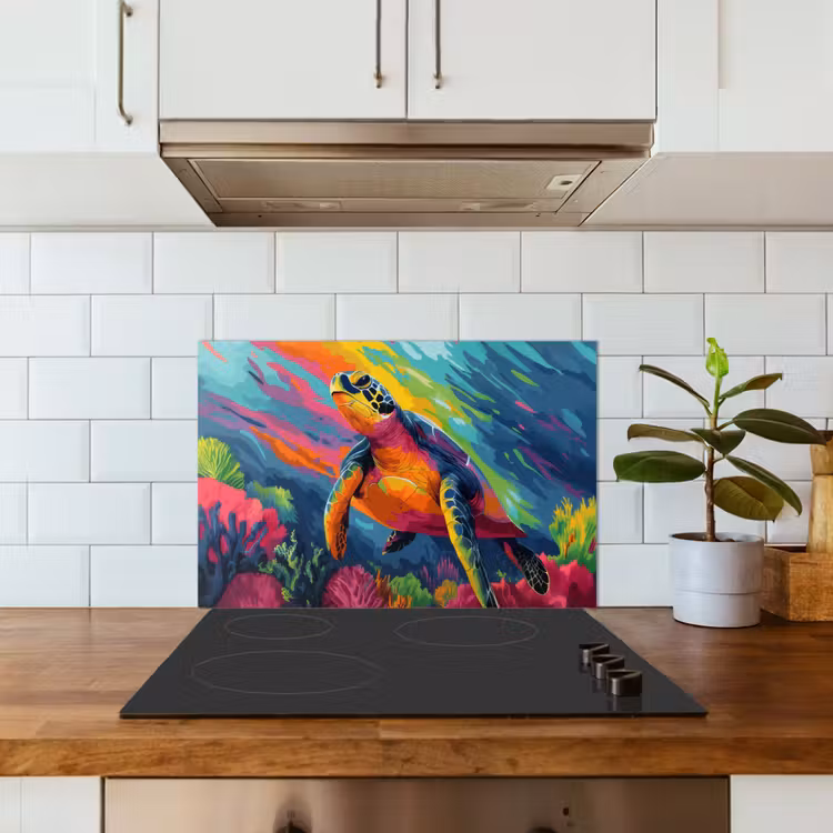 Spatscherm keuken - Koraal - Schildpad - Abstract - Water — 6