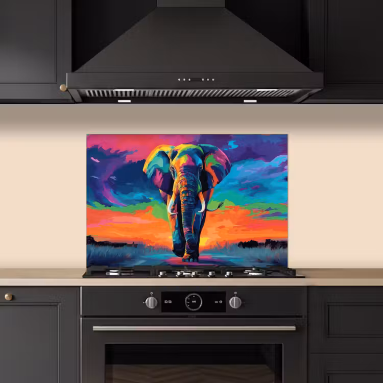 Spatscherm keuken - Olifant - Kleurrijk - Lucht - Abstract — 2