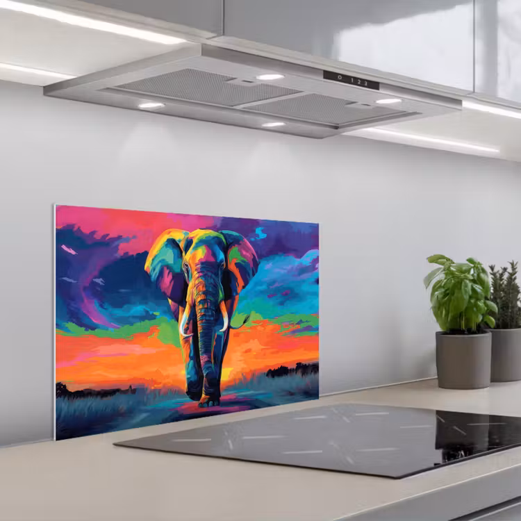 Spatscherm keuken - Olifant - Kleurrijk - Lucht - Abstract — 5