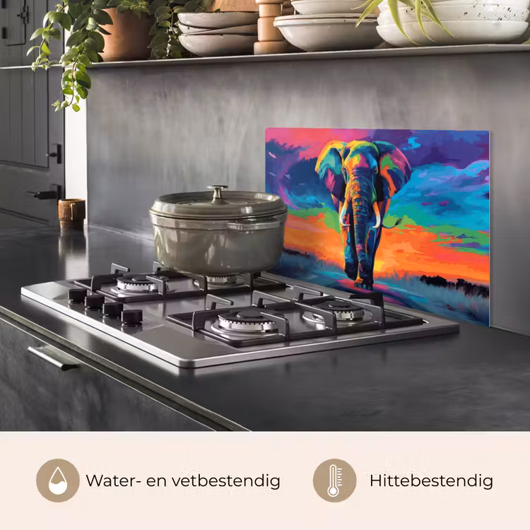 Spatscherm keuken - Olifant - Kleurrijk - Lucht - Abstract — 7