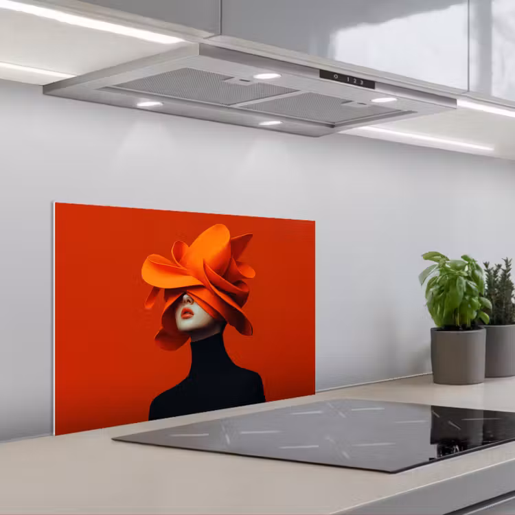 Spatscherm keuken - Oranje - Hoed - Vrouw — 5