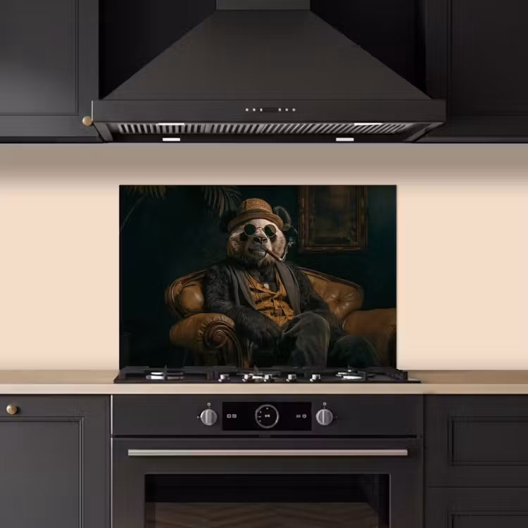 Spatscherm keuken - Panda - Hoed - Bril - Pak — 2